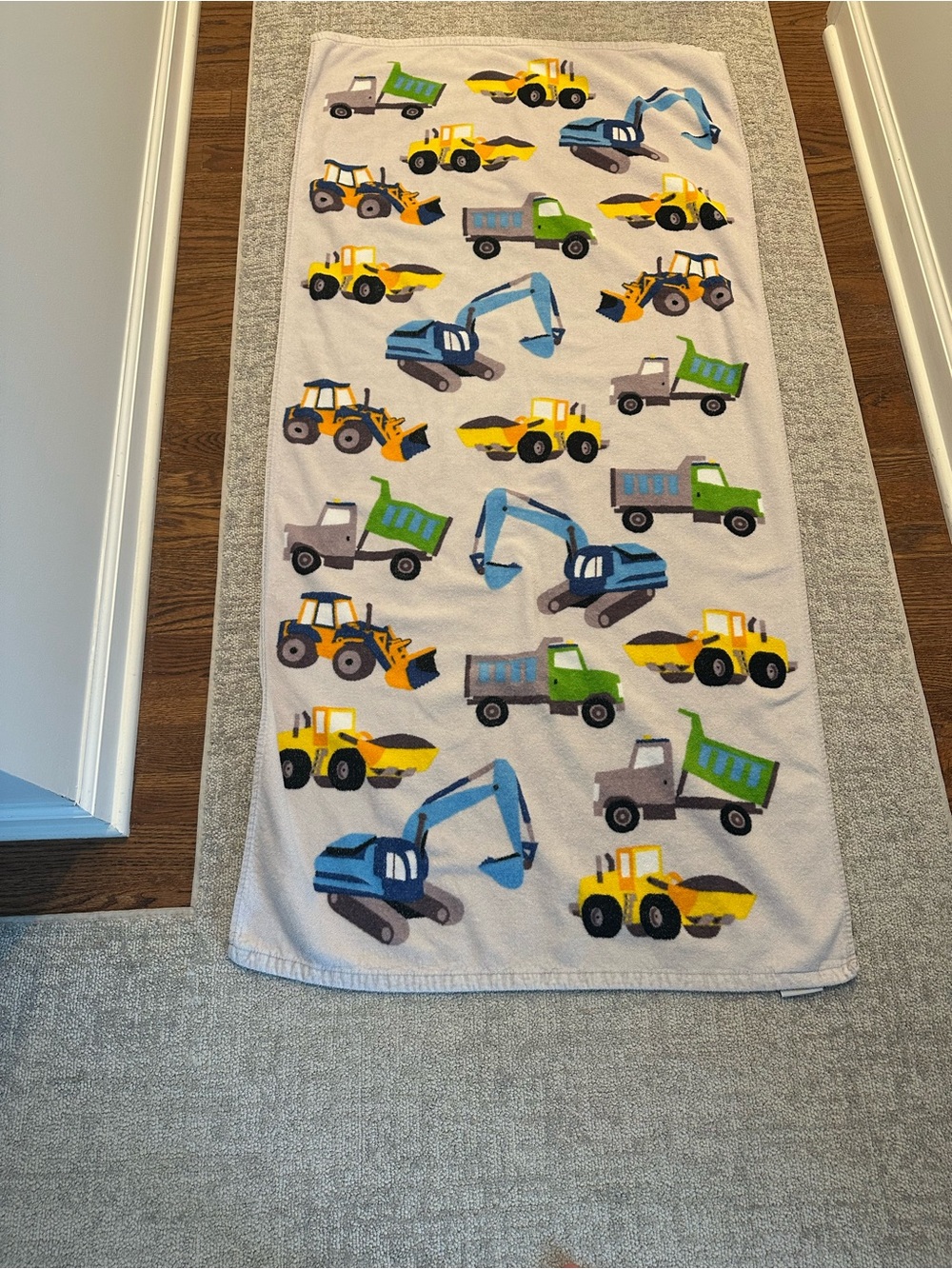 Kids Construction Vehicle Towel - Yellow, Blue, Green
